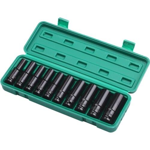 KKMOON 1/2Inch Tool Kit Drive Impact Socket Set 10-Piece Deep Socket Metric Sizes 10-24mm Carbon Steel with Hard Storage Box