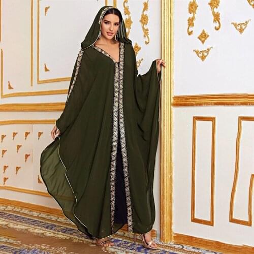 Summer Women Elegant Chiffon V Neck Open Front Cape Cloak In The Long Bat Wing Hoodie Dress Hijab Abaya Muslim Fashion Free Size