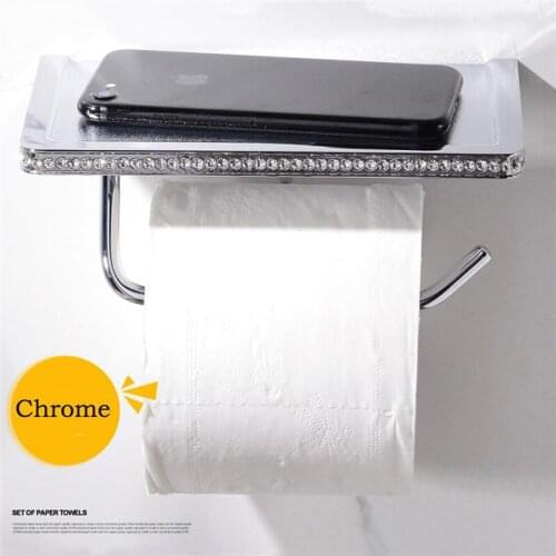 Czech Crystal Brass Wall Mounted Toilet Tissue Roll Paper Holder For Bathroom Accessories Phone Rack Shelf 24K Gold Chrome Black