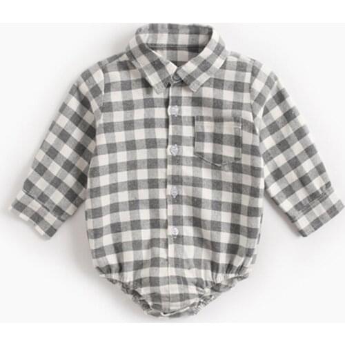 Infants Baby Clothing 2021 Autumn Winter New Plaid Baby Boy Romper Long-sleeve Shirt Baby Girls Romper Newborn Clothes 0-3 Years