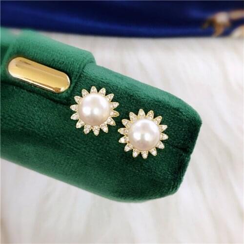 Wholesale Gold Plated Flower Stud Earrings Mountings Findings Jewelry Settings Parts for Pearls Beads Stones, 10pairs/lot