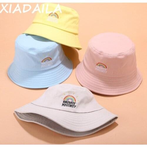 Unisex Foldable Embroidered Bucket Hat Rainbow Print Outdoor Sunscreen Cap Fisherman Hats
