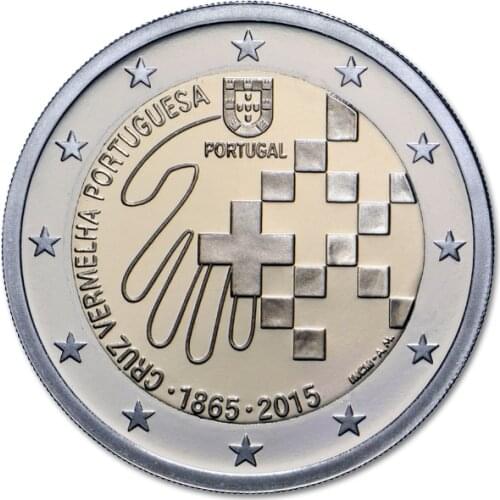 Portugal 2015 150th Anniversary of the Red Cross 2 Euro Real Original Coins True Euro Collection Commemorative Coin Unc