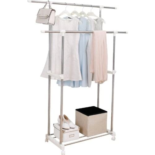 Heavy Duty Double Rails Adjustable Telescopic Rolling Clothing Garment Rack DQ0056B-1