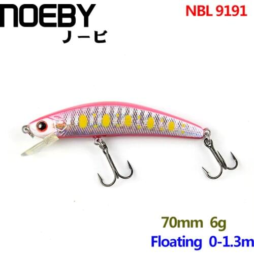 NOEBY 1 Pcs Fishing Lure 70mm/6g 0-1m Floating Super Minnow Lures Fishing Bait VMC Treble Hooks Colorful 3D Eyes NBL 9191