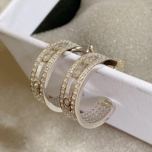 Hot Brand Pure 925 Sterling Silver Jewelry For Women Moving Diamond Sliding Jewelry Silver Design Wedding Party Stud Earrings