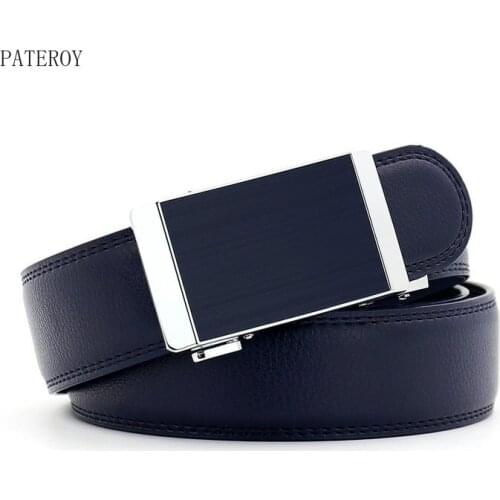 Blue Mens Belt Black Cowhide Metal Automatic Buckle Casual Laether Wasit Strap Male Business Belts Ratchet High Quality 3.5 cm