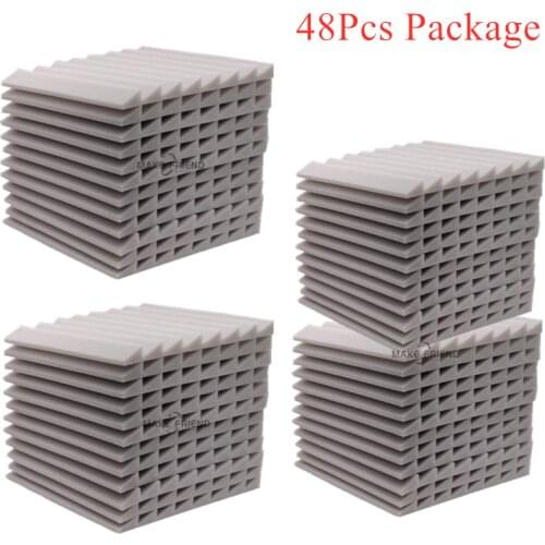 48Pcs 300x300x25mm Studio Acoustic Foam Soundproof Foam Sound Absorption Treatment Panel Sound Protective Sponge Black/Grey