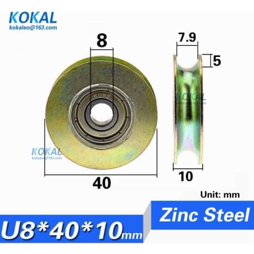 [U0840-10NJ]10PCS high quality 608zz steel U groove type guide rail track pulley rail flute chrome steel bearing wheel 0840UU