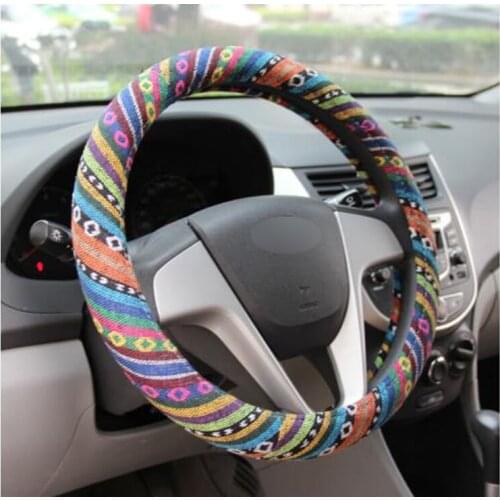 Universal 38cm/ 15'' Car Auto Steering-Wheel Cover Anti Slip Breathable Steering Wheel Wrap Natural Fibers Car Accessories