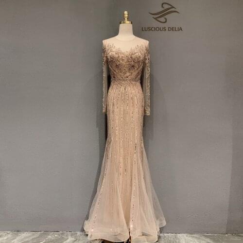 Luxurious Diamond beading long sleeve Mermaid formal dress 2021 new Dubai evening dresses