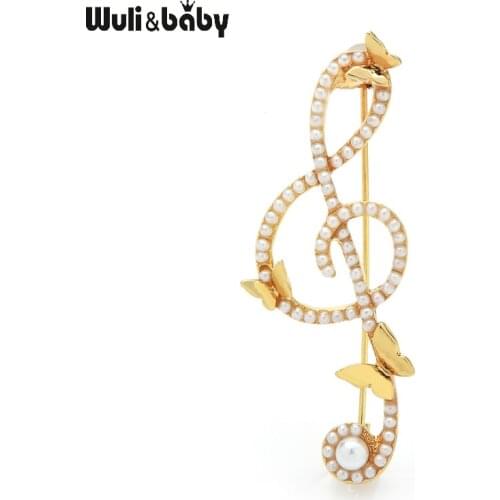 Wuli&baby Pearl Music Note Brooches For Women Men Small Butterfly Musical Lover Office Party Brooch Pins Gifts