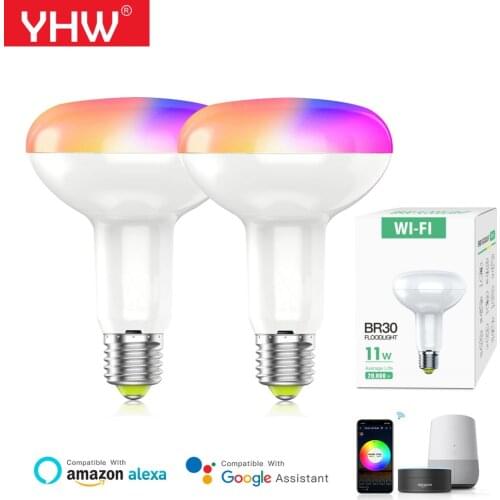 YHW 2Pcs 11W 900LM LED Bulbs WiFi Smart RGBCW Colorful Changing Light Bulb Lamp E26 E27 Holder With Alexa Google Home