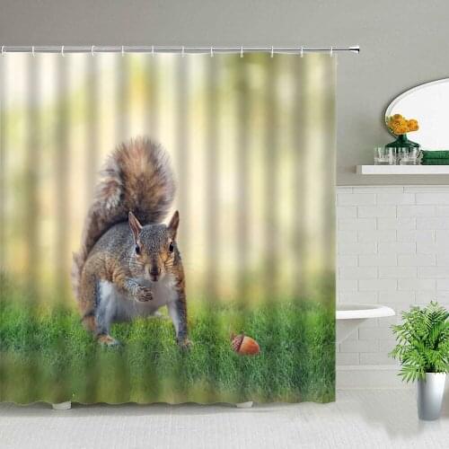 Cute cartoon animals snow squirrel print pattern waterproof shower curtain bathroom renovation home decoration