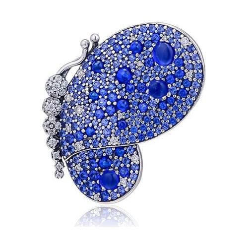 Dazzling Blue Butterfly Brooch Mixed CZ 925 Sterling Silver Jewelry Female Crystal Pin Fashion Charm Beads подвеска