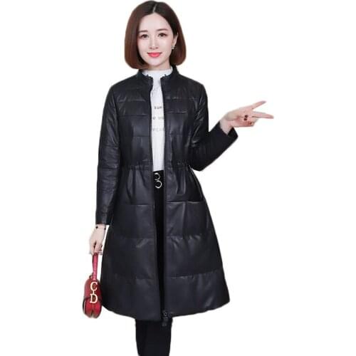 PU Leather Down Cotton Jacket For Women 2020 Winter New Fashion Imitation mink velvet Leather Jacket Long Women Parkas 4XL H155