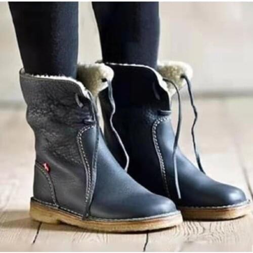 2020 Autumn winter Winter Shoes Women Leather Ankle Boots Fur Zip Short Boots Female Fashion Ladies Flat Botines Sewing Black Sh