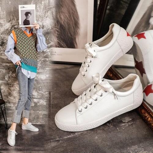 Leather White Shoes for Women Spring Sneakres Flats Form 2021 New Female Casual Shoes Pu Leather White Sneakers Platform Shoe