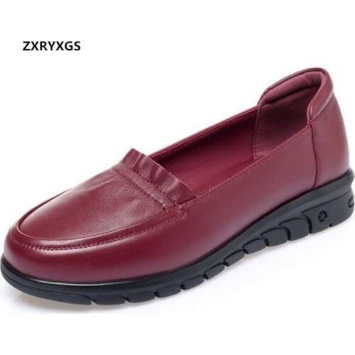 HOT 2020 new top soft cowhide spring autumn shoes women flats shoes soft sole non-slip mother shoes casual shoes large size 43