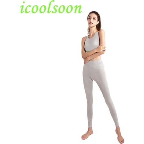ICOOLSOON sports tight yoga beauty back belt stiletto vest short-sleeved suit leggings gym set women fitness clothing 2 piece