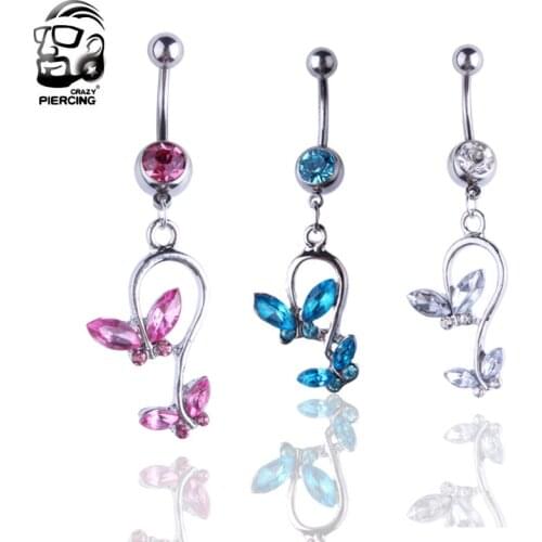Hot Sale Fashion Sexy Flower Dangle Belly Button Rings Navel Piercing Surgical Steel Zircon Crystal Piecing Jewelry For Women
