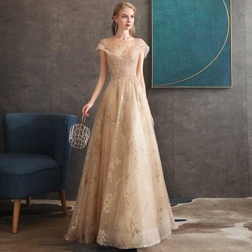 2020 Elegant Boat Neck Formal Evening Dresses Fashion Bling Bling Sequins Banquet Prom Gown Women Plus Size Dress Robe De Soiree