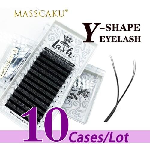 10case/lot Hot selling Y shaped eyelash extensions synthetic y type false lashes new style lash extension 8-15mm lash wholesale