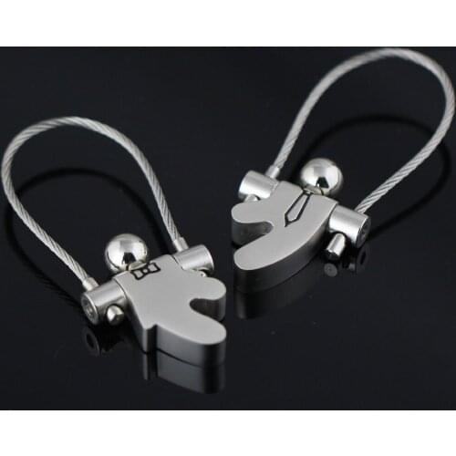 10 pairs/lot Urban White-collar Suits couple keychain cute key ring for lovers wire rope key chian portachiavi chaceiro