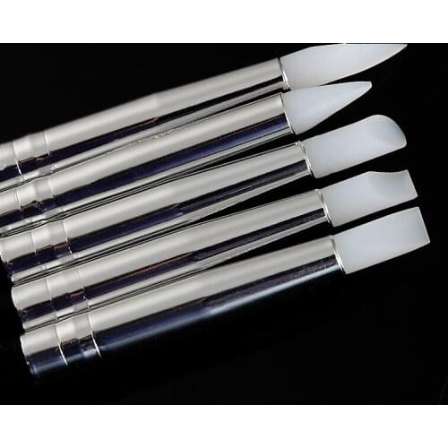5pcs Professional Nail Decorations Nail Art Brushes Silicone Polish Brush Pencil With Picker Wax Silicone Tool Set