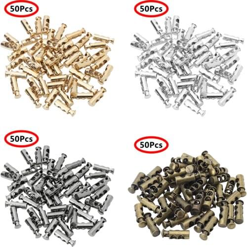 50Pcs Double Hole Cord Locks Vintage Metal Color Stopper Cord Lock Bean Toggle Clip DIY Apparel Shoelace Sportswear Accessories