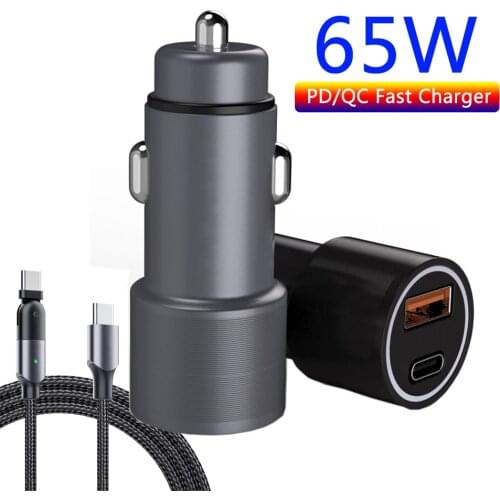 65W Car Charger USB Type C Dual Port PD QC Fast Charging For Laptop Phone Charger For iPhone Samsung Car Accessories