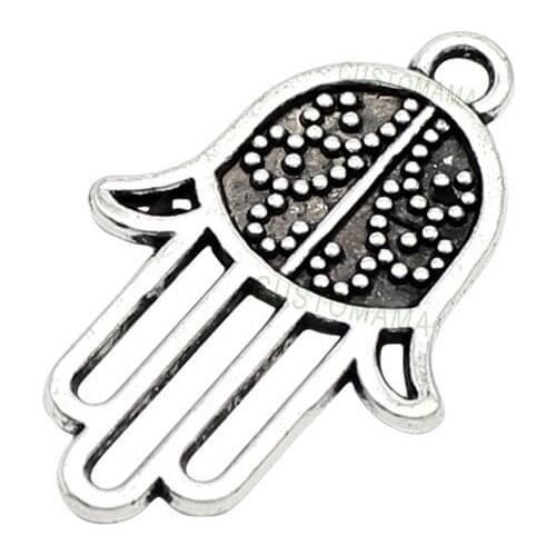 70pcs-Antique Silver Tone Hamsa Hand Charms Pendant, DIY Supplies 24x16mm