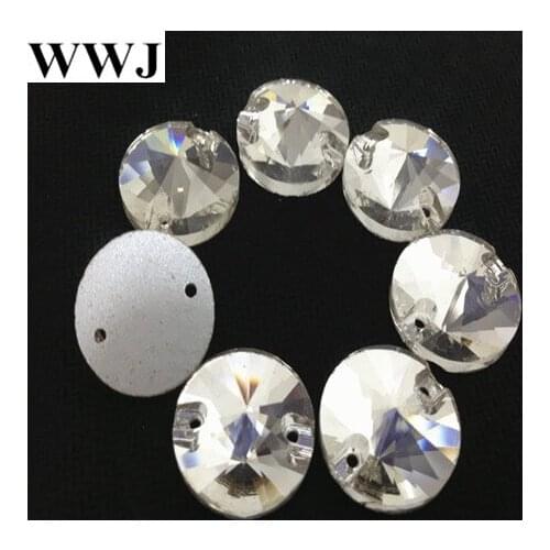 8mm,10mm,12mm,14mm,16mm,18mm round Rivoli Sew On stones Crystal clear color flatback 2 holes glass sewing beads