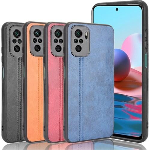 For Xiaomi Redmi Note 10S 10 4G Case Luxury Calfskin PU Leather lines Hard Back Cover Case For Redmi Note 10 Pro Max Phone Case
