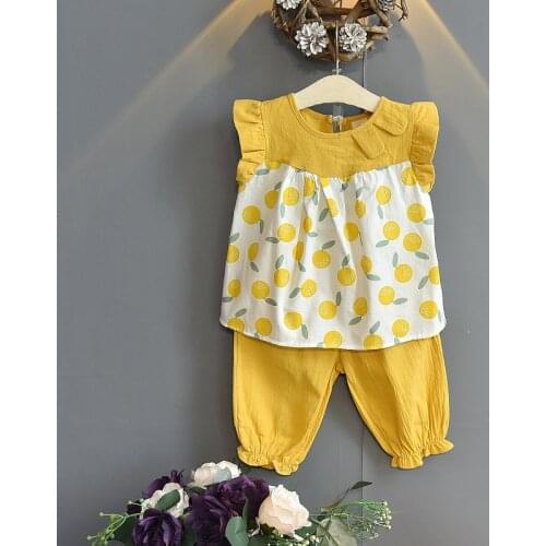 Kids Clothes Girls Summer Cute Fruit Print Sleeveless Top + Cropped Pants Set Toddler Girl Clothes Boutique Kids Clothing