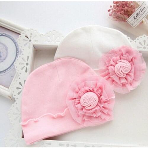 Baby Hat Newborn Girl Cotton Beanie Cap Big Flower Infant Spring Autumn Solid Color Hat Children Clothing Accessories