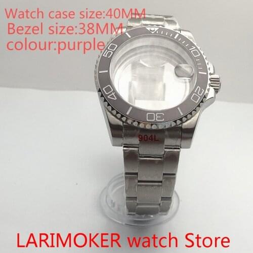 Suitable for NH35 NH36 Miyota 8215 40 mm sapphire glass 904L stainless steel case transparent back with bezel purple