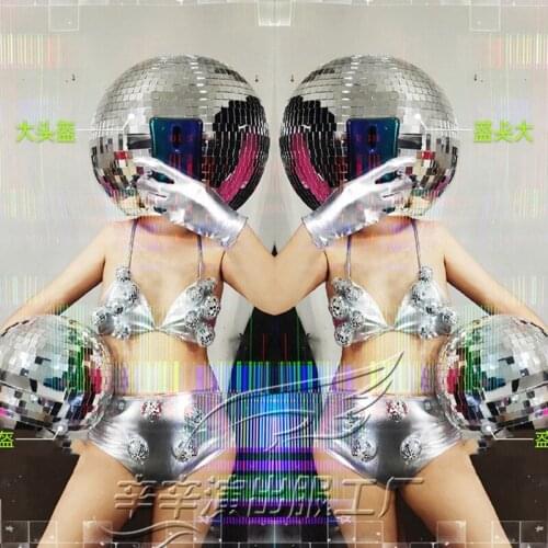 Nightclub Bar Female Singer Stage Dance Headdress Metal Mirror Reflective Large Helmet WomenS Performance Set DWY2893