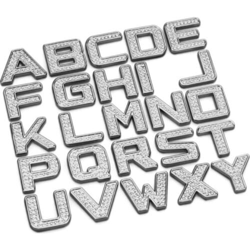 Crystal Diamond Badge Decals Car Sticker Letter Alphabet Emblem DIY 3D Metal Custom Auto Sticker Gold Silver Glitter