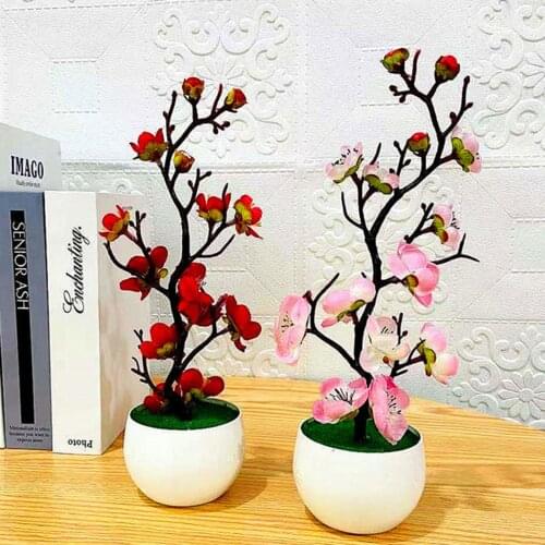 Artificial Plum Cherry Blossoms Silk Flowers Pot Plant Plastic Branch For Party Wedding Diy Home Table Decor Fake Flowers