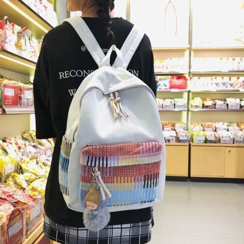 Classic Rainbow Plaid Backpack Black White Unisex School Bag Large Capacity Travel Canvas Women Bag Simple Waterproof Man Bag