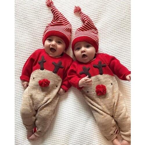 HOT Newborn Infant Unisex Baby Boys Girl Xmas Deer Clothes Hat Cotton Cute Romper Pullover Jumpsuit Outfit Christmas Costume Set