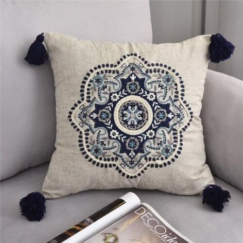 45x45cm Linen Cushion Cover with Tasseles Embroidery Nordic Home Sofa Decoration 2021Living Room Bed Pillowcase Lumbar T665