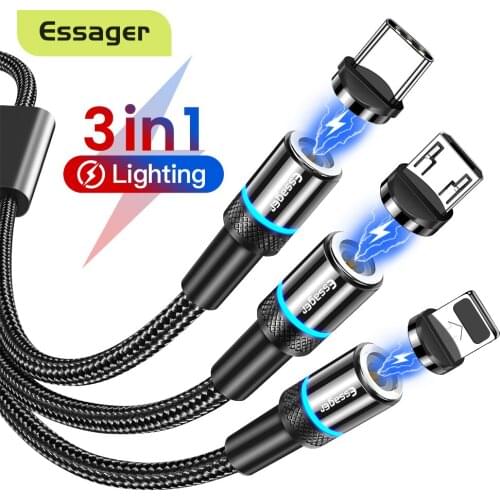 Essager 3 in 1 Magnetic Charger Micro USB Cable Fast Charging Magnet USB Type C Cable Wire Cord for iPhone Android Mobile Phone