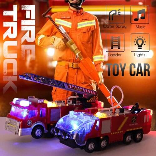 2 types Fireman Sam Fire Truck/Engine Vehicle Car Toys with Music Colorful Led Light Water Spray for Kid Boy Girl Birthday Gift