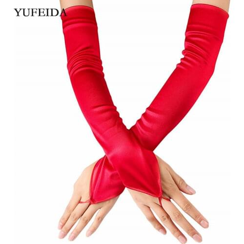 Fashion Long Gloves Satin Opera Evening Party Prom Costume Gloves Women Fingerless Gloves Sun Protection Driving Mittens