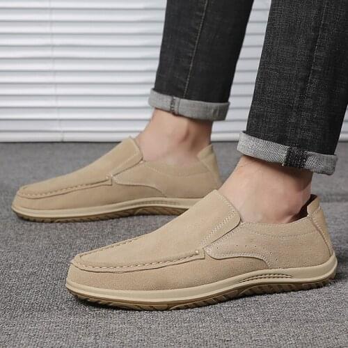 Mens Shoes 2021 New One-Pedal Trend Lazy Breathable Driving Mens Casual Leather Shoes Leather Soft Sole