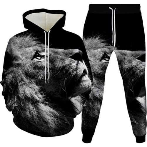 Men Autumn Harajuku Style Clothes Suit Animal Lion 3D Printing Hoodies+Trousers 2pc Sets Women Casual Tracksuit Plus Size S-6XL
