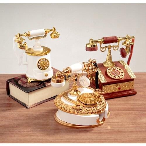 Retro Dial Telephone Landline Music Box Ornaments Home Living Room Cafe Bar Ornaments Creative Decoration Ornaments