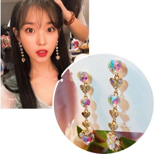 MWSONYA NEW 2020 IU Korean TV Star Personality Shiny Crystal Heart Earrings for Women Statement Vintage Dangler Jewelry
